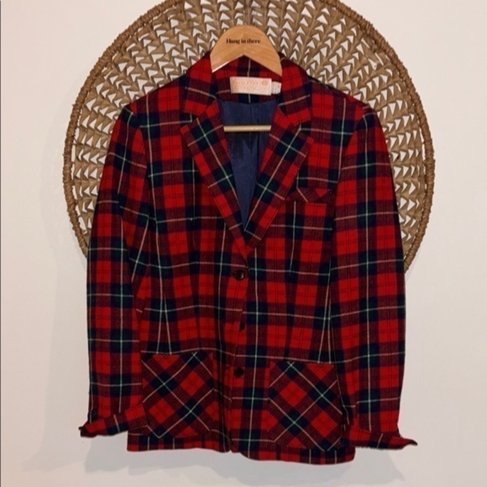 Pendleton Red Plaid Wool Blazer